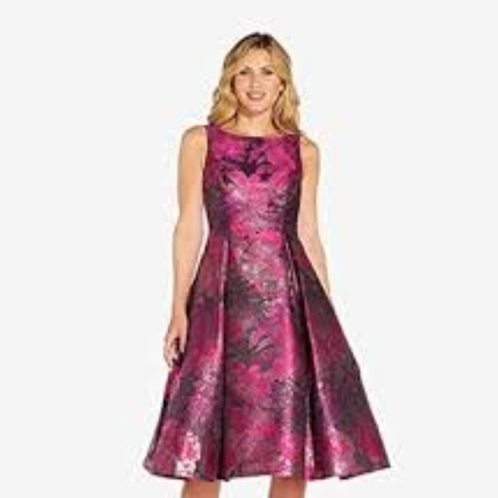 NWT Adrianna Papell Women's Jacquard Tea-Length Dress